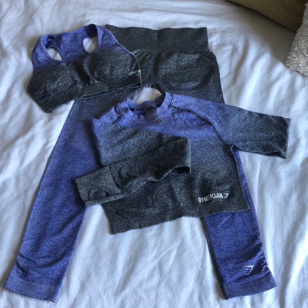 Gymshark purple ombré seamless 3 piece set